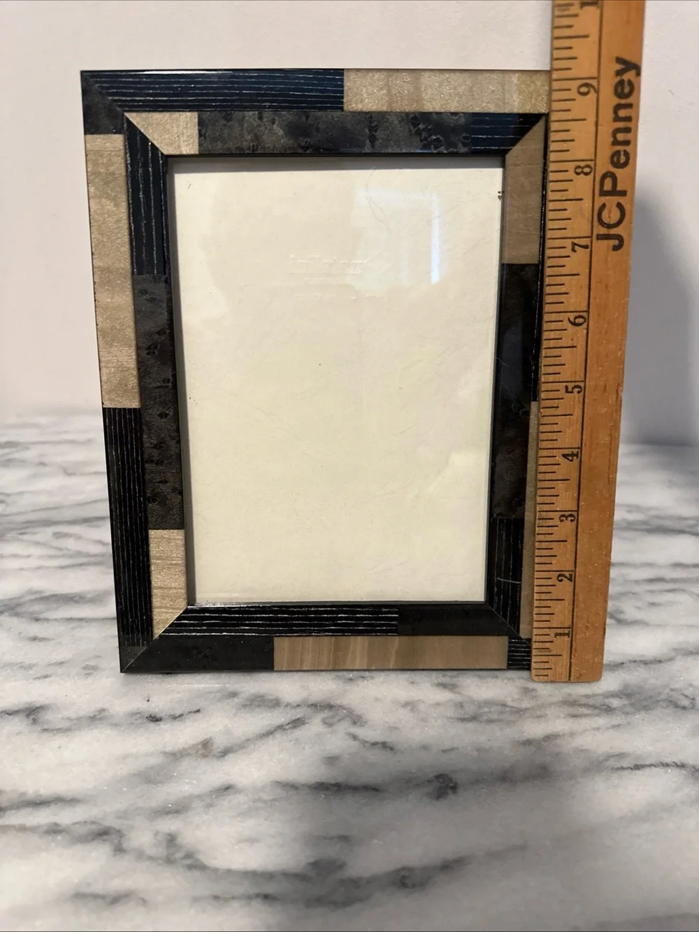 Natalini marquetry inlay black & beige wood picture frame 5x7” photo Italy